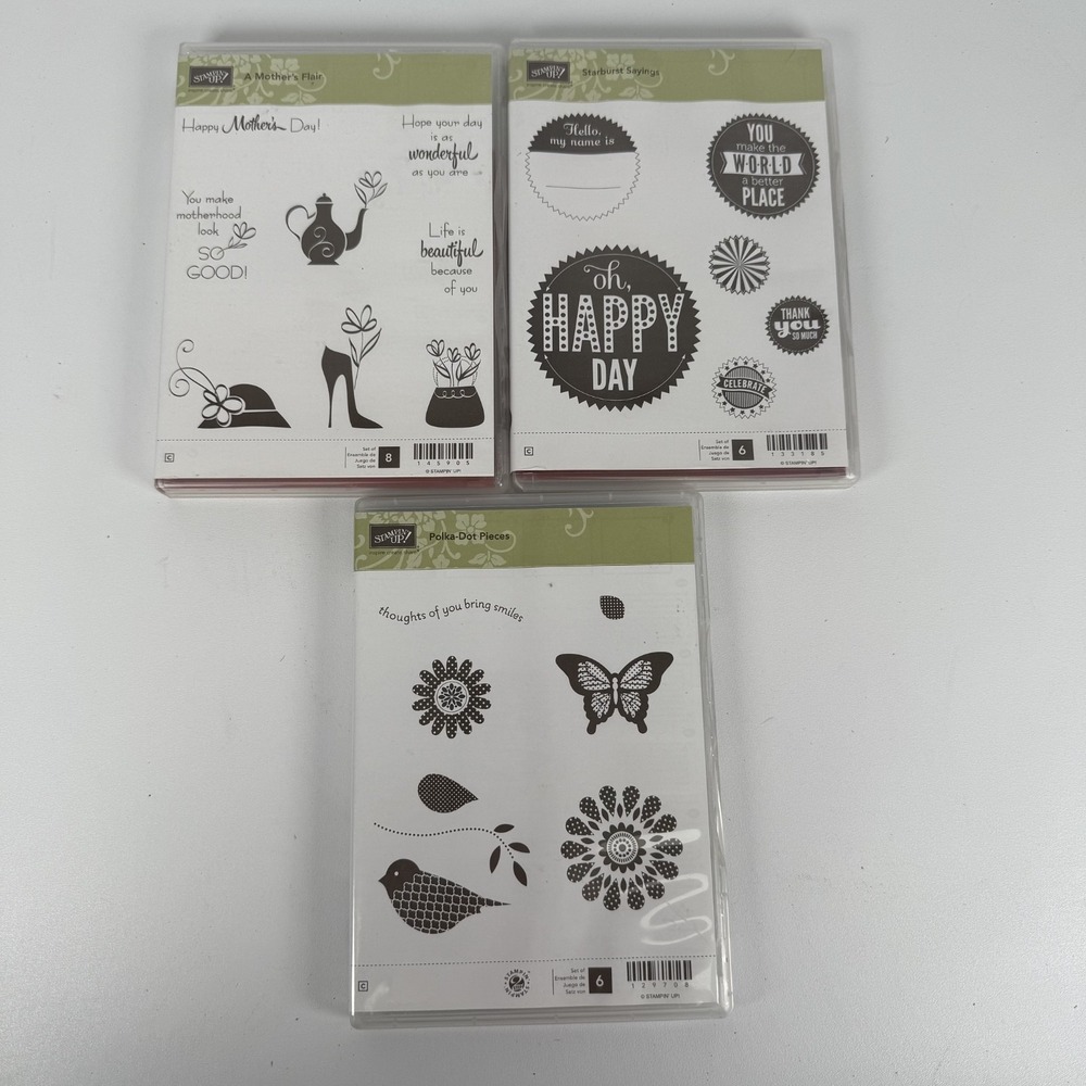 Stampin Up Stamp Lot Of 3 A‎ MOTHERS FLAIR STARBURST SAYINGS POLKA DOT PIECES